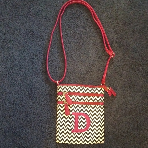 None Handbags - Chevron Crossbody Bag with Red Accents